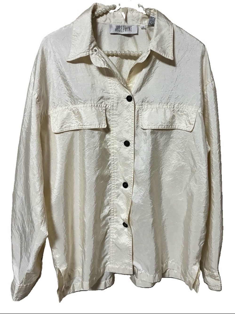 Josephine‎ Vintage Ivory Ladies Blouse Size 14 Button Up Bust 44 L 26 100 % Poly